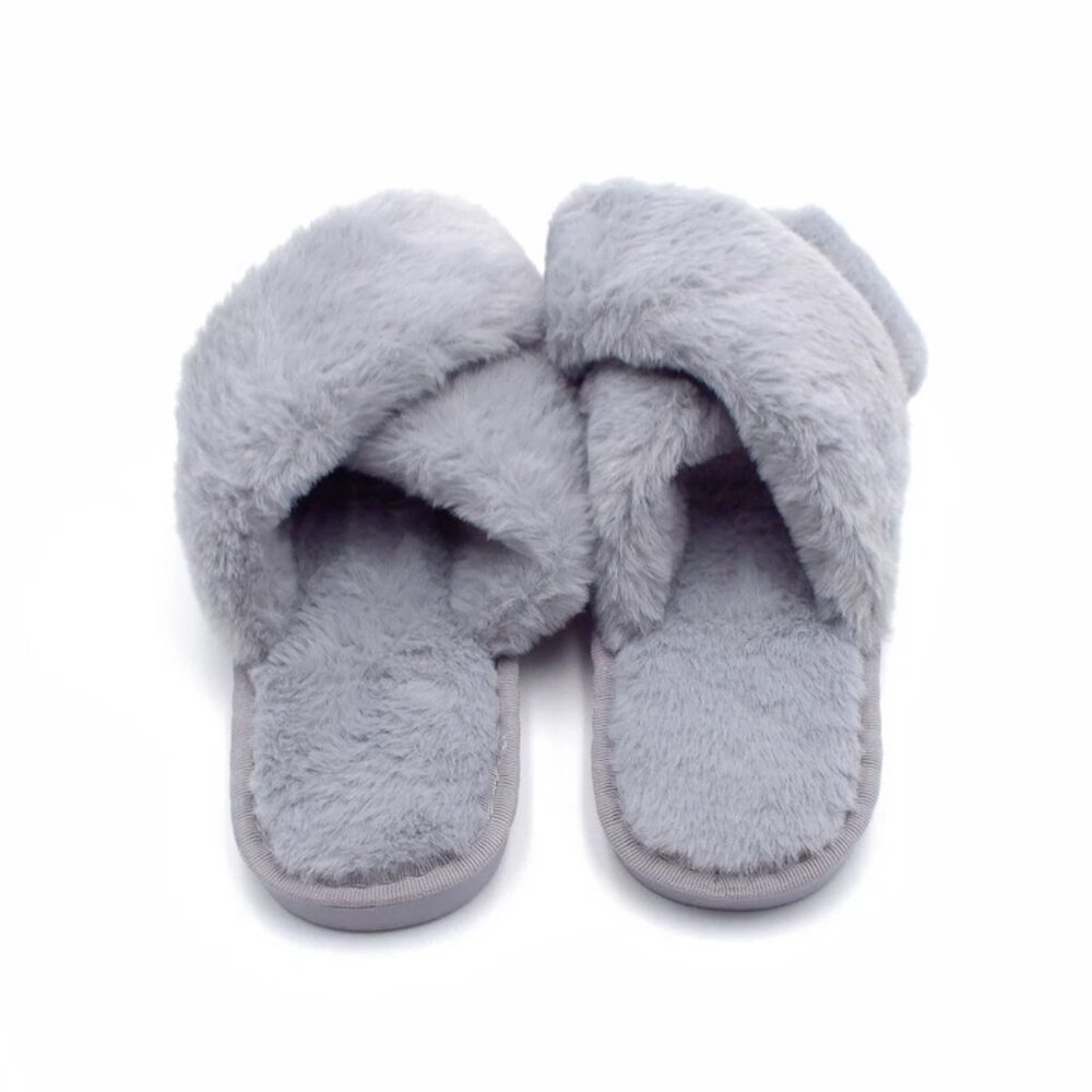 Women's Fuzzy Slippers House Slippers Cross Band Slippers Indoor Outdoor - Picture 3 of 7